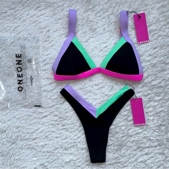 NWT OneOne Swimwear 2024 Bikini Set Tokyo Jesse Kameron Small NEW Black Multi - Picture 1 of 10